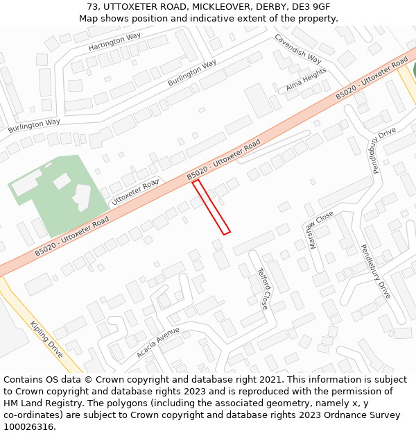 73, UTTOXETER ROAD, MICKLEOVER, DERBY, DE3 9GF: Location map and indicative extent of plot