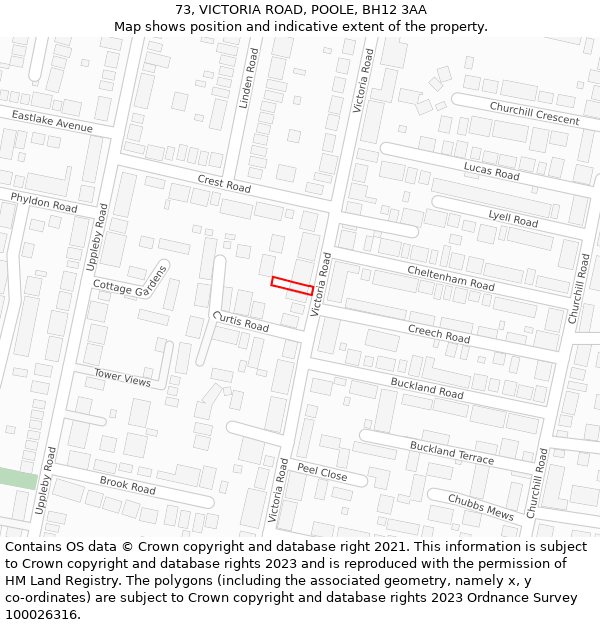 73, VICTORIA ROAD, POOLE, BH12 3AA: Location map and indicative extent of plot