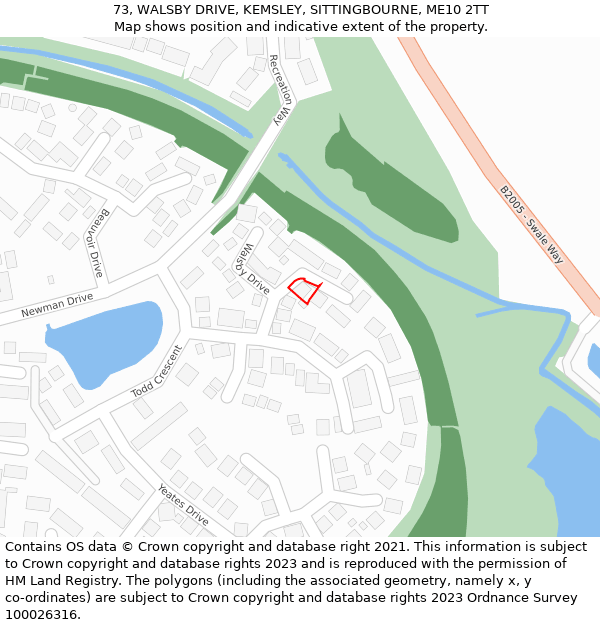 73, WALSBY DRIVE, KEMSLEY, SITTINGBOURNE, ME10 2TT: Location map and indicative extent of plot