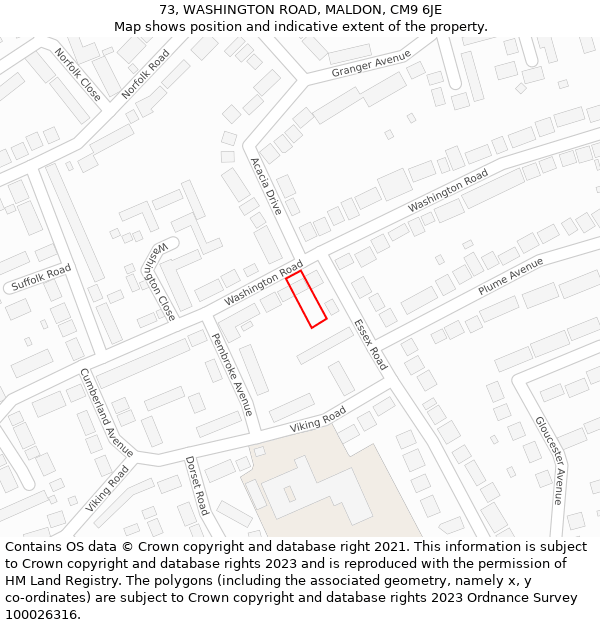 73, WASHINGTON ROAD, MALDON, CM9 6JE: Location map and indicative extent of plot