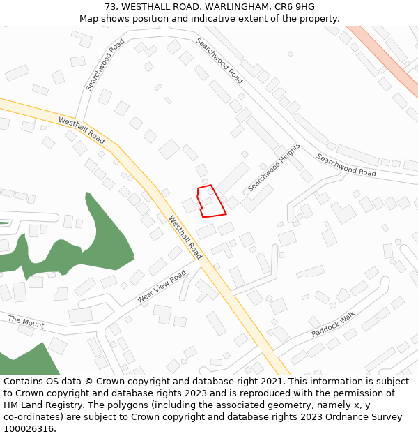 73, WESTHALL ROAD, WARLINGHAM, CR6 9HG: Location map and indicative extent of plot