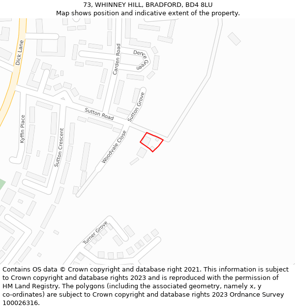 73, WHINNEY HILL, BRADFORD, BD4 8LU: Location map and indicative extent of plot