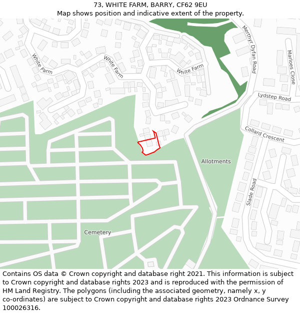 73, WHITE FARM, BARRY, CF62 9EU: Location map and indicative extent of plot