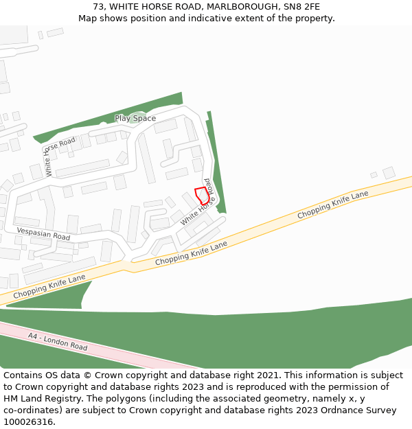 73, WHITE HORSE ROAD, MARLBOROUGH, SN8 2FE: Location map and indicative extent of plot