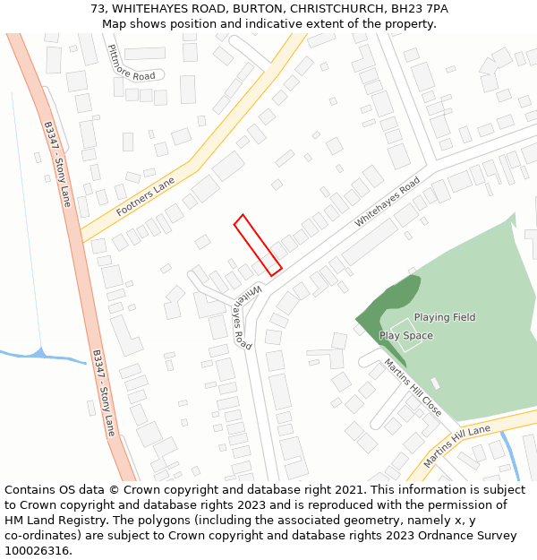 73, WHITEHAYES ROAD, BURTON, CHRISTCHURCH, BH23 7PA: Location map and indicative extent of plot