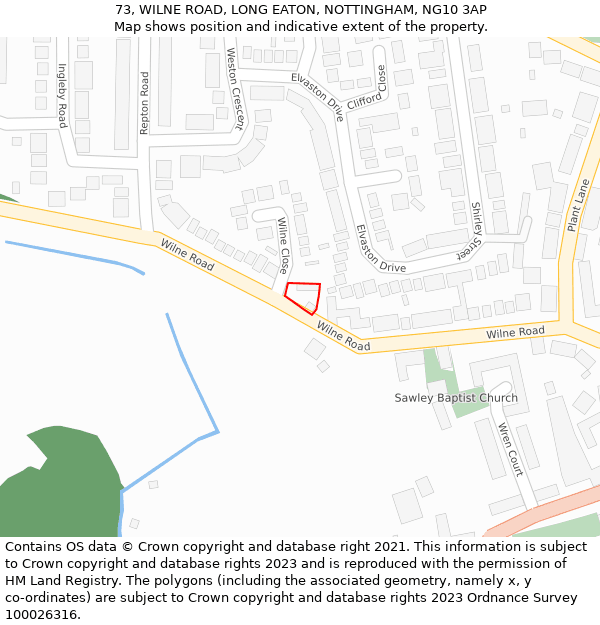 73, WILNE ROAD, LONG EATON, NOTTINGHAM, NG10 3AP: Location map and indicative extent of plot