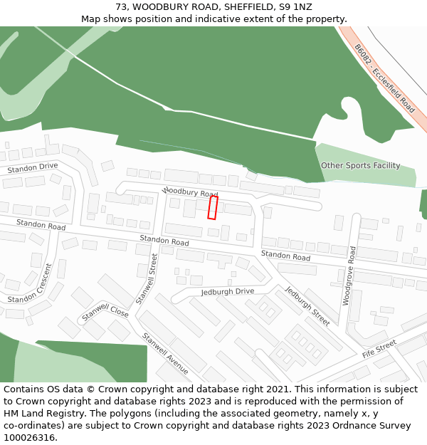 73, WOODBURY ROAD, SHEFFIELD, S9 1NZ: Location map and indicative extent of plot