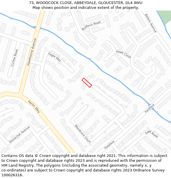 73, WOODCOCK CLOSE, ABBEYDALE, GLOUCESTER, GL4 4WU: Location map and indicative extent of plot