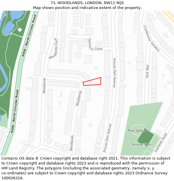73, WOODLANDS, LONDON, NW11 9QS: Location map and indicative extent of plot