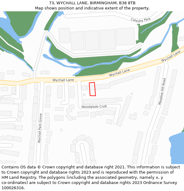 73, WYCHALL LANE, BIRMINGHAM, B38 8TB: Location map and indicative extent of plot