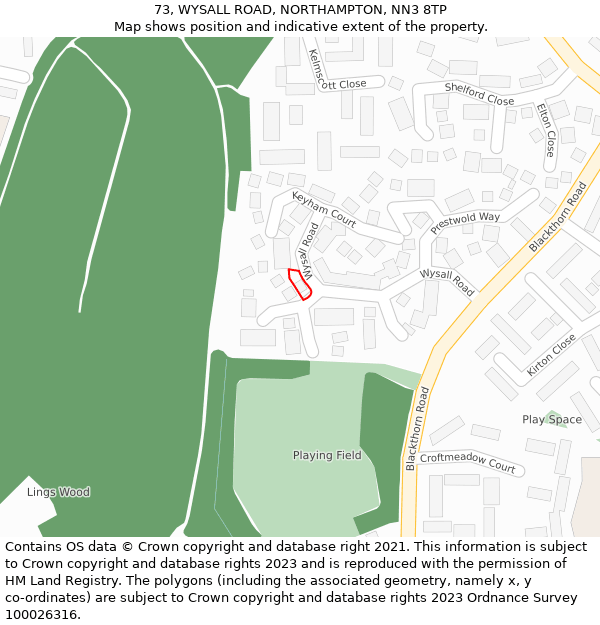 73, WYSALL ROAD, NORTHAMPTON, NN3 8TP: Location map and indicative extent of plot