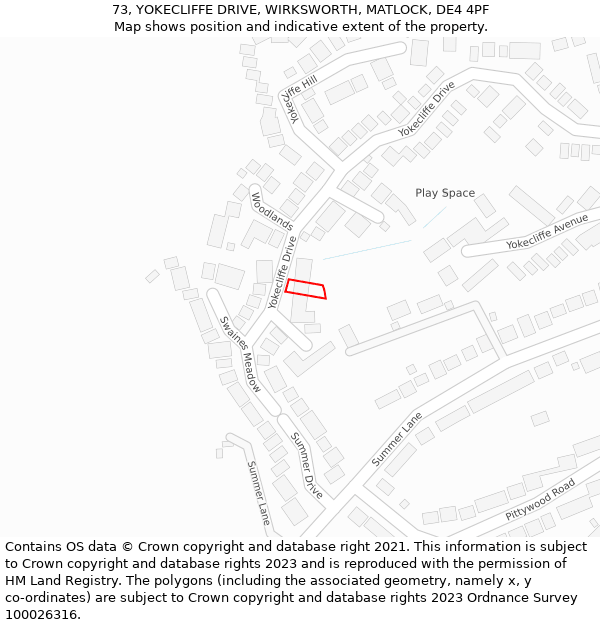 73, YOKECLIFFE DRIVE, WIRKSWORTH, MATLOCK, DE4 4PF: Location map and indicative extent of plot