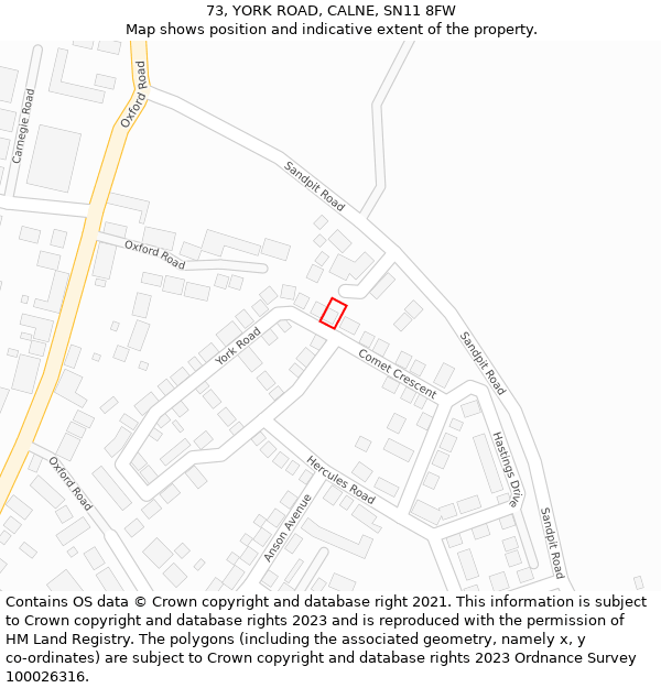 73, YORK ROAD, CALNE, SN11 8FW: Location map and indicative extent of plot