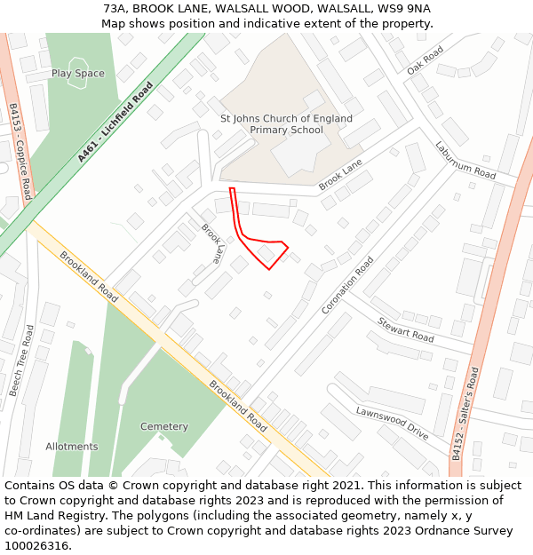 73A, BROOK LANE, WALSALL WOOD, WALSALL, WS9 9NA: Location map and indicative extent of plot