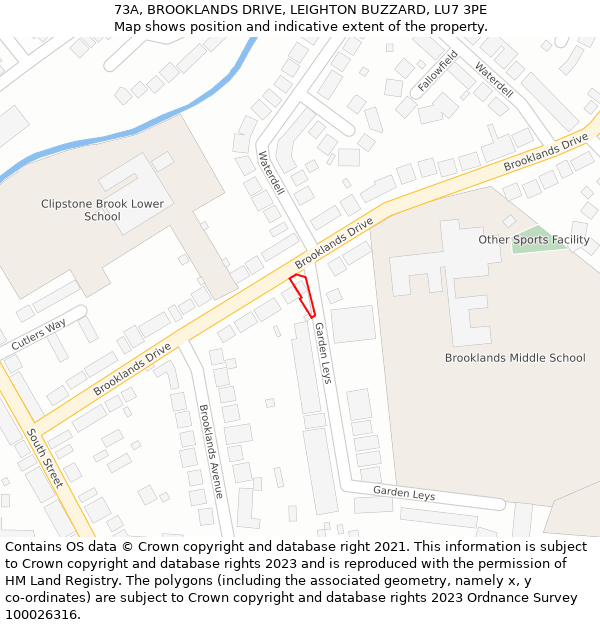 73A, BROOKLANDS DRIVE, LEIGHTON BUZZARD, LU7 3PE: Location map and indicative extent of plot