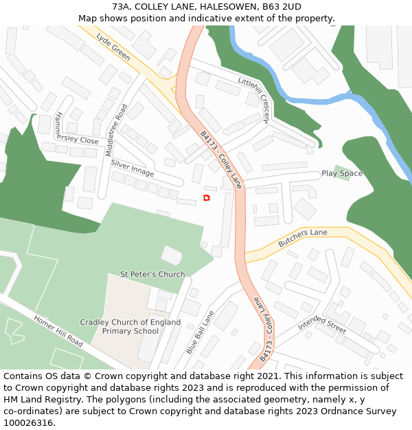 73A, COLLEY LANE, HALESOWEN, B63 2UD: Location map and indicative extent of plot