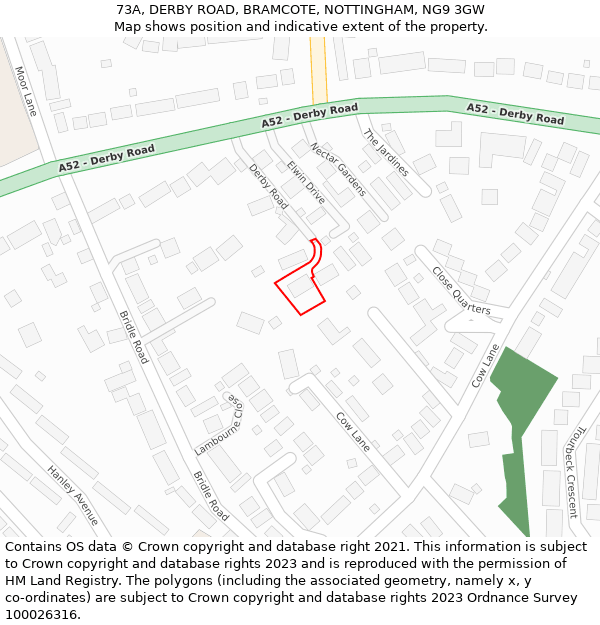 73A, DERBY ROAD, BRAMCOTE, NOTTINGHAM, NG9 3GW: Location map and indicative extent of plot