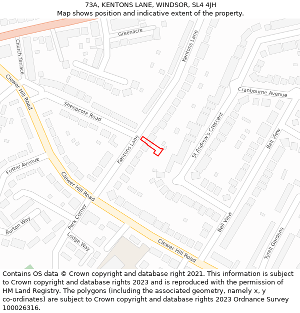 73A, KENTONS LANE, WINDSOR, SL4 4JH: Location map and indicative extent of plot