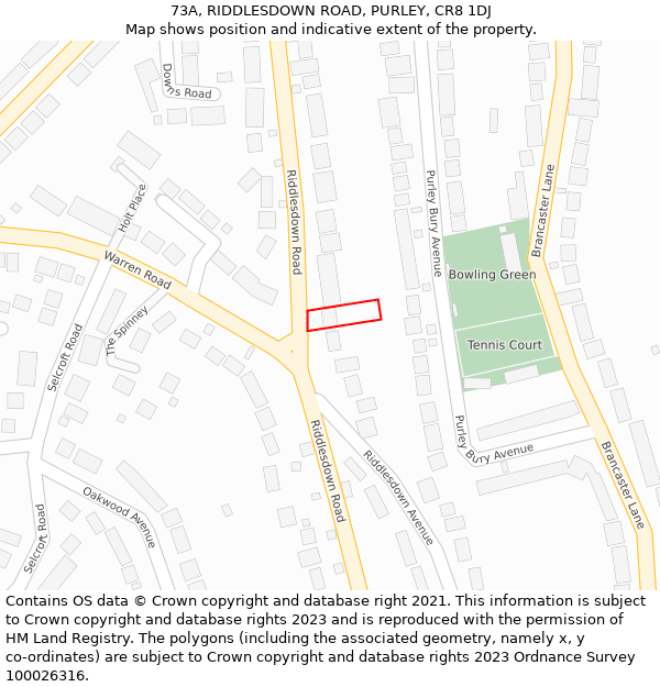 73A, RIDDLESDOWN ROAD, PURLEY, CR8 1DJ: Location map and indicative extent of plot