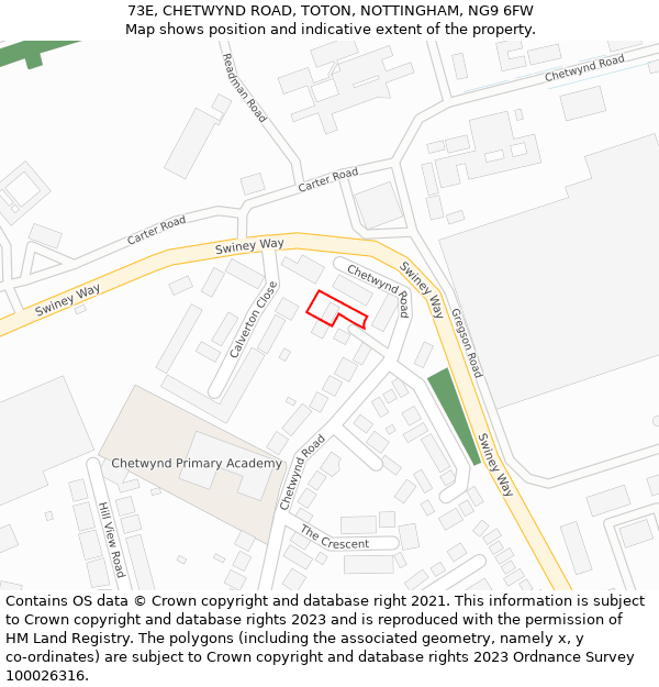 73E, CHETWYND ROAD, TOTON, NOTTINGHAM, NG9 6FW: Location map and indicative extent of plot