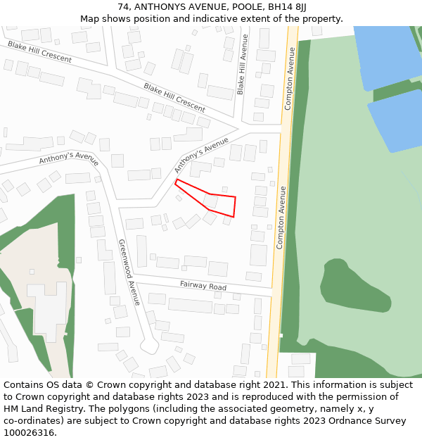 74, ANTHONYS AVENUE, POOLE, BH14 8JJ: Location map and indicative extent of plot