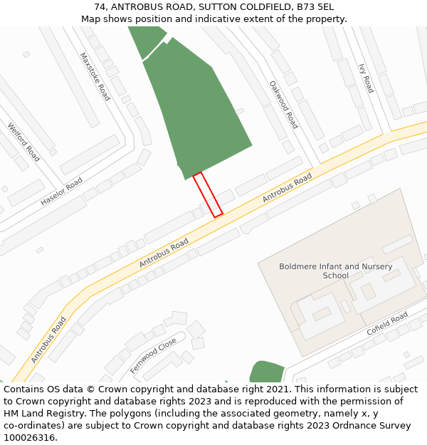 74, ANTROBUS ROAD, SUTTON COLDFIELD, B73 5EL: Location map and indicative extent of plot
