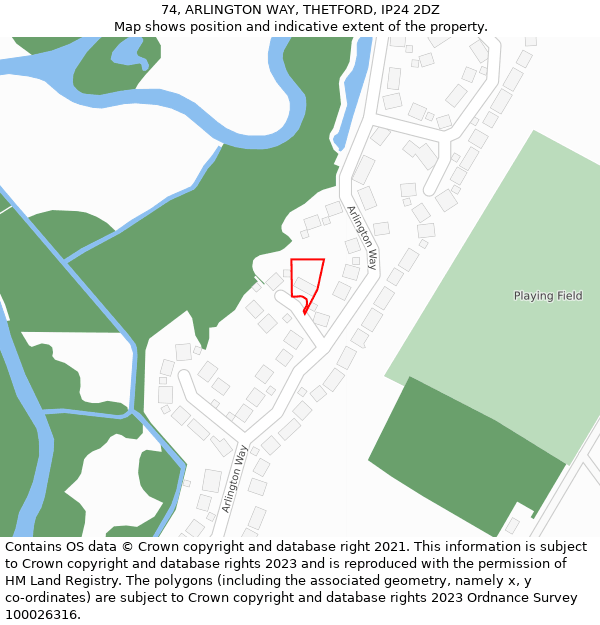 74, ARLINGTON WAY, THETFORD, IP24 2DZ: Location map and indicative extent of plot