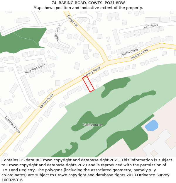 74, BARING ROAD, COWES, PO31 8DW: Location map and indicative extent of plot