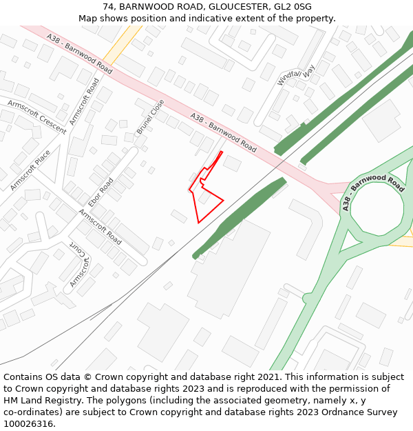 74, BARNWOOD ROAD, GLOUCESTER, GL2 0SG: Location map and indicative extent of plot