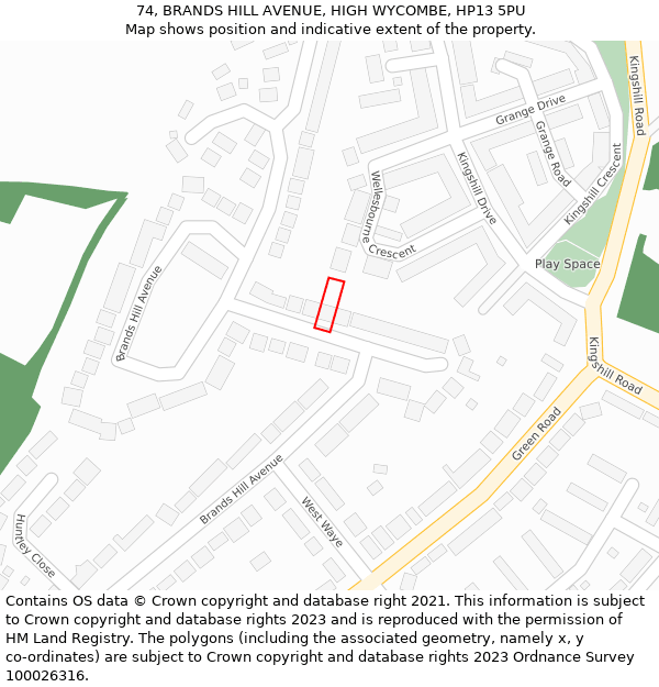 74, BRANDS HILL AVENUE, HIGH WYCOMBE, HP13 5PU: Location map and indicative extent of plot