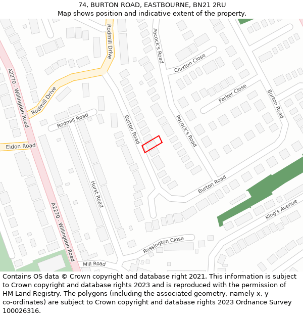 74, BURTON ROAD, EASTBOURNE, BN21 2RU: Location map and indicative extent of plot