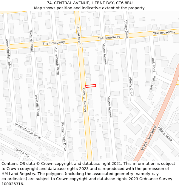 74, CENTRAL AVENUE, HERNE BAY, CT6 8RU: Location map and indicative extent of plot