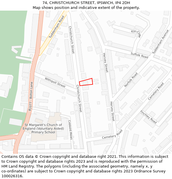 74, CHRISTCHURCH STREET, IPSWICH, IP4 2DH: Location map and indicative extent of plot