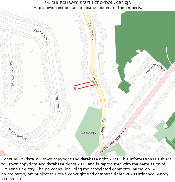 74, CHURCH WAY, SOUTH CROYDON, CR2 0JR: Location map and indicative extent of plot