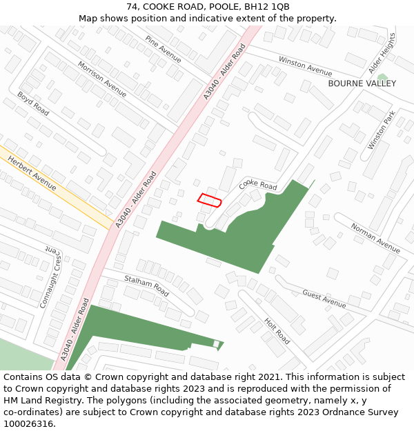 74, COOKE ROAD, POOLE, BH12 1QB: Location map and indicative extent of plot