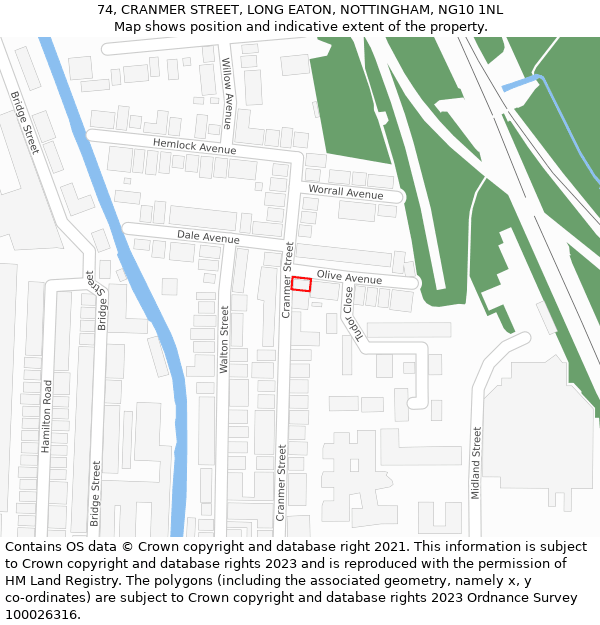 74, CRANMER STREET, LONG EATON, NOTTINGHAM, NG10 1NL: Location map and indicative extent of plot