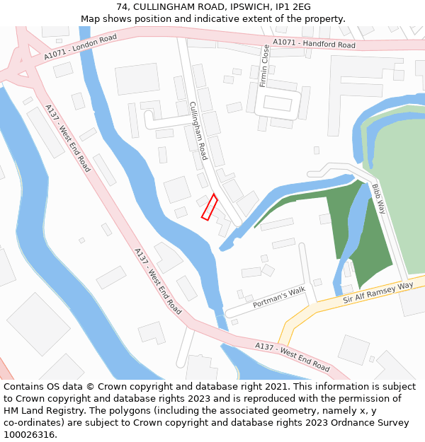 74, CULLINGHAM ROAD, IPSWICH, IP1 2EG: Location map and indicative extent of plot