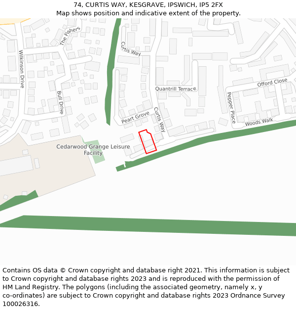 74, CURTIS WAY, KESGRAVE, IPSWICH, IP5 2FX: Location map and indicative extent of plot