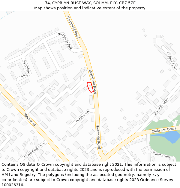 74, CYPRIAN RUST WAY, SOHAM, ELY, CB7 5ZE: Location map and indicative extent of plot