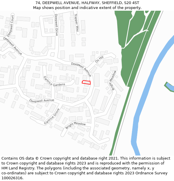 74, DEEPWELL AVENUE, HALFWAY, SHEFFIELD, S20 4ST: Location map and indicative extent of plot