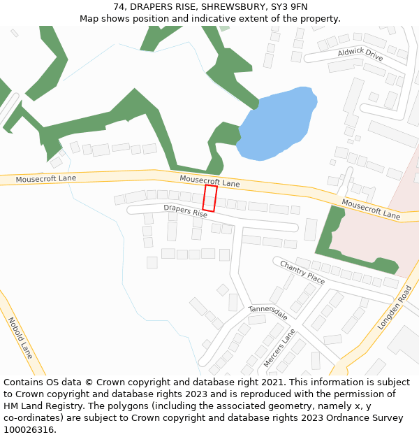 74, DRAPERS RISE, SHREWSBURY, SY3 9FN: Location map and indicative extent of plot