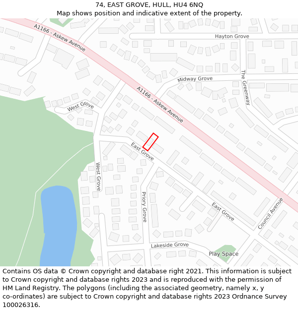 74, EAST GROVE, HULL, HU4 6NQ: Location map and indicative extent of plot