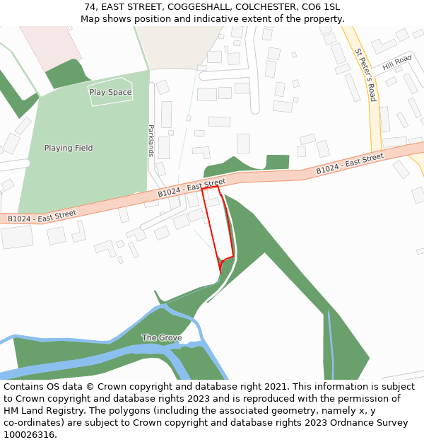 74, EAST STREET, COGGESHALL, COLCHESTER, CO6 1SL: Location map and indicative extent of plot