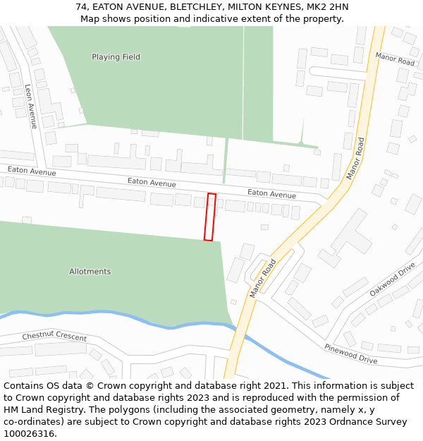 74, EATON AVENUE, BLETCHLEY, MILTON KEYNES, MK2 2HN: Location map and indicative extent of plot