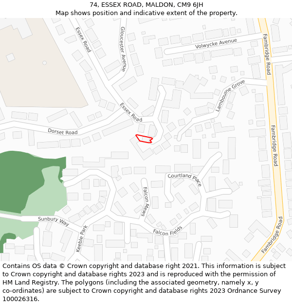 74, ESSEX ROAD, MALDON, CM9 6JH: Location map and indicative extent of plot