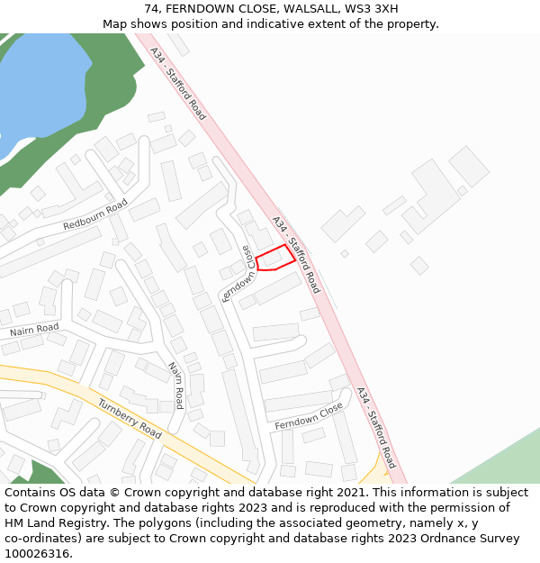 74, FERNDOWN CLOSE, WALSALL, WS3 3XH: Location map and indicative extent of plot