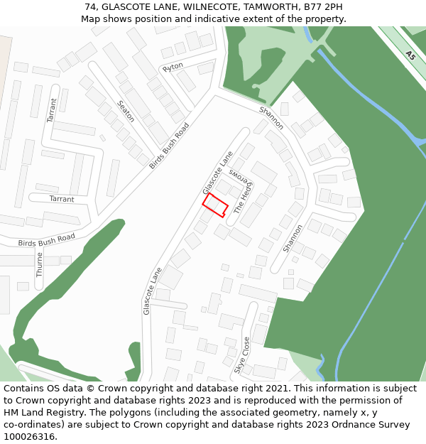 74, GLASCOTE LANE, WILNECOTE, TAMWORTH, B77 2PH: Location map and indicative extent of plot