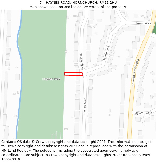 74, HAYNES ROAD, HORNCHURCH, RM11 2HU: Location map and indicative extent of plot