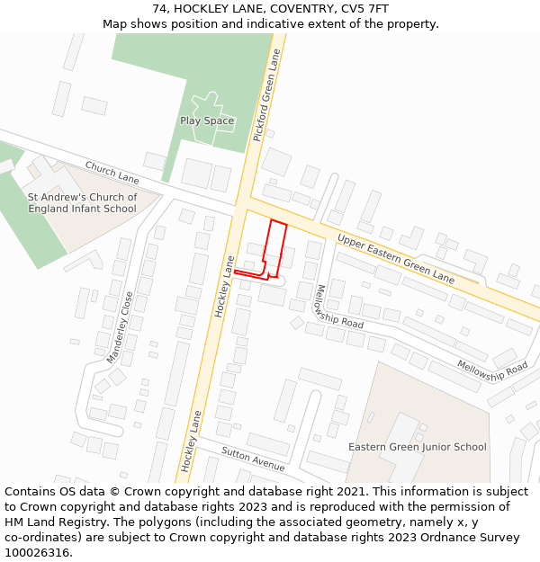 74, HOCKLEY LANE, COVENTRY, CV5 7FT: Location map and indicative extent of plot
