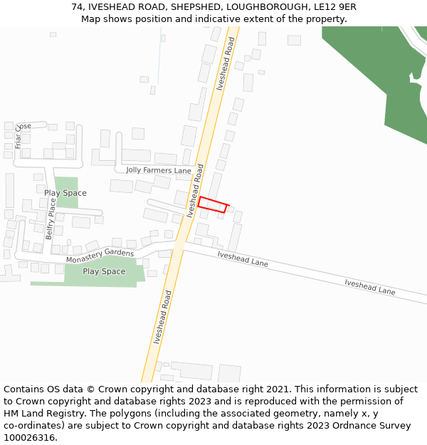 74, IVESHEAD ROAD, SHEPSHED, LOUGHBOROUGH, LE12 9ER: Location map and indicative extent of plot
